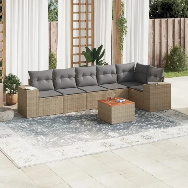 Gossi set canapele de gradina, 7 piese, cu perne, bej, poliratan