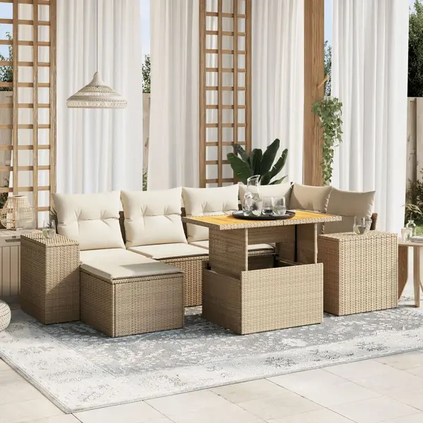 Gossi set canapele de gradina, 7 piese, cu perne, bej, poliratan
