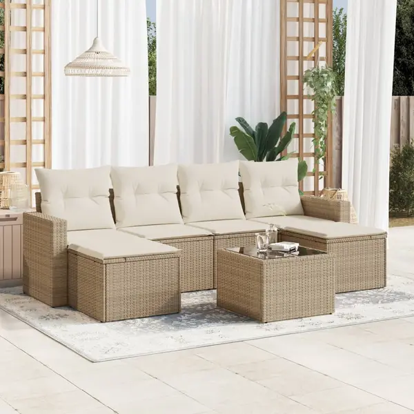 Gossi set canapele de gradina, 7 piese, cu perne, bej, poliratan