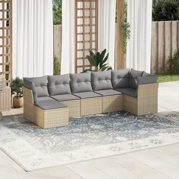 Gossi set canapele de gradina, 7 piese, cu perne, bej, poliratan