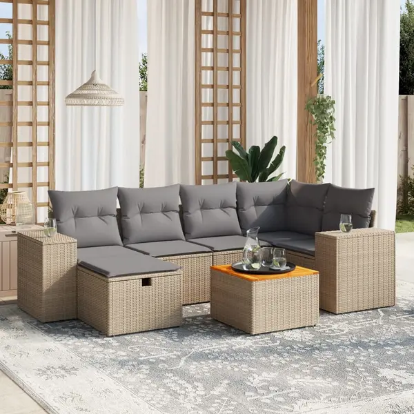 Gossi set canapele de gradina, 7 piese, cu perne, bej, poliratan