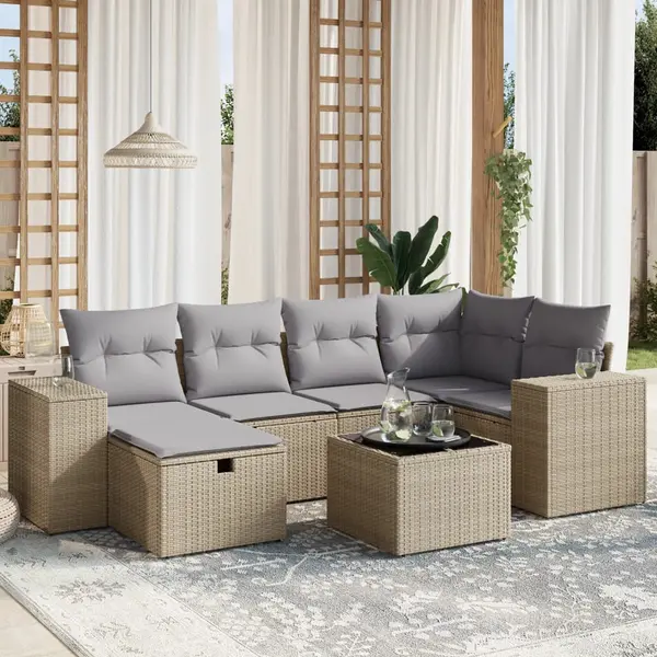 Gossi set canapele de gradina, 7 piese, cu perne, bej, poliratan