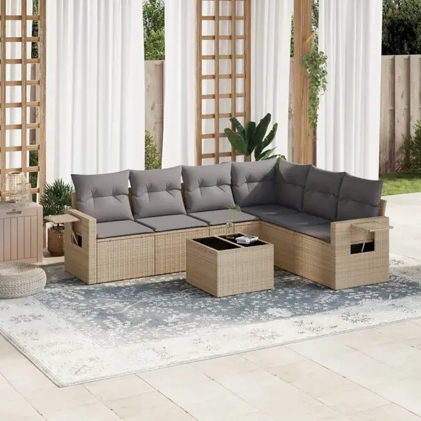 Gossi set canapele de gradina, 7 piese, cu perne, bej, poliratan