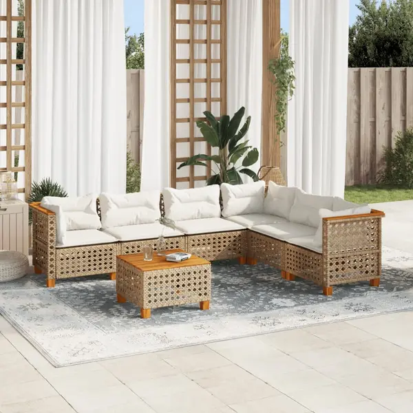 Gossi set canapele de gradina, 7 piese, cu perne, bej, poliratan