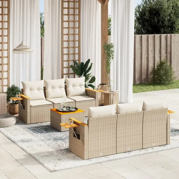 Gossi set canapele de gradina, 7 piese, cu perne, bej, poliratan