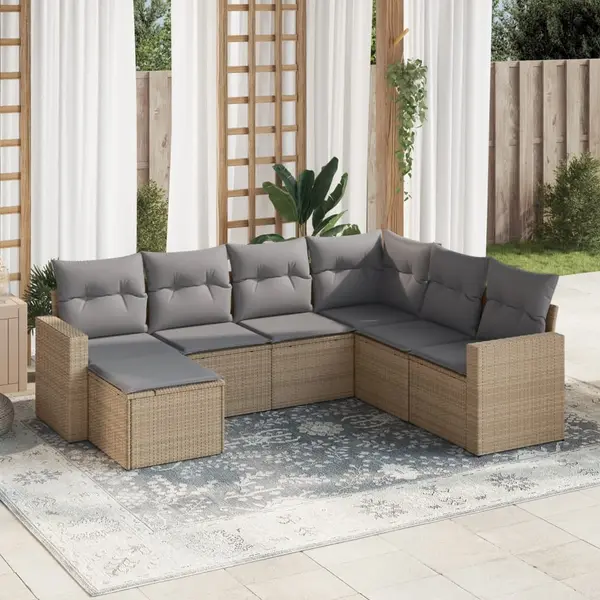 Gossi set canapele de gradina, 7 piese, cu perne, bej, poliratan