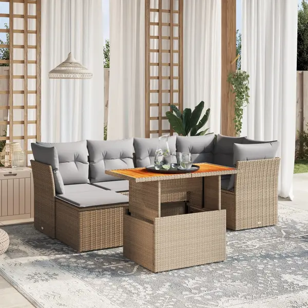 Gossi set canapele de gradina, 7 piese, cu perne, bej, poliratan