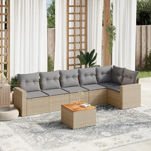 Gossi set canapele de gradina, 7 piese, cu perne, bej, poliratan