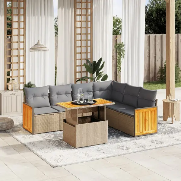 Gossi set canapele de gradina, 7 piese, cu perne, bej, poliratan