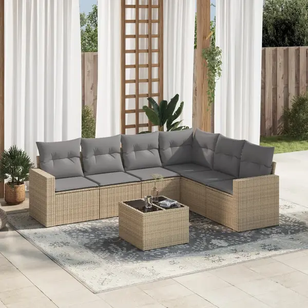 Gossi set canapele de gradina, 7 piese, cu perne, bej, poliratan