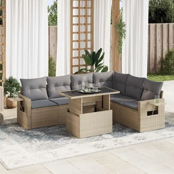 Gossi set canapele de gradina, 7 piese, cu perne, bej, poliratan
