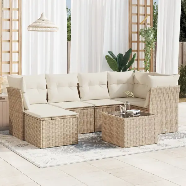 Gossi set canapele de gradina, 7 piese, cu perne, bej, poliratan