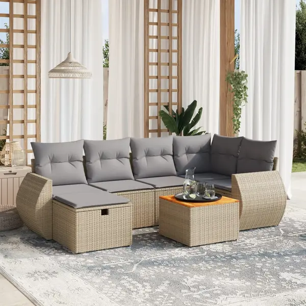 Gossi set canapele de gradina, 7 piese, cu perne, bej, poliratan