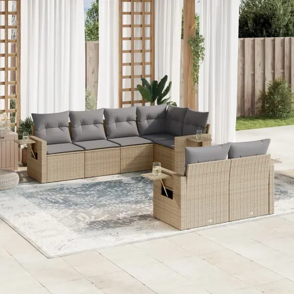 Gossi set canapele de gradina, 7 piese, cu perne, bej, poliratan