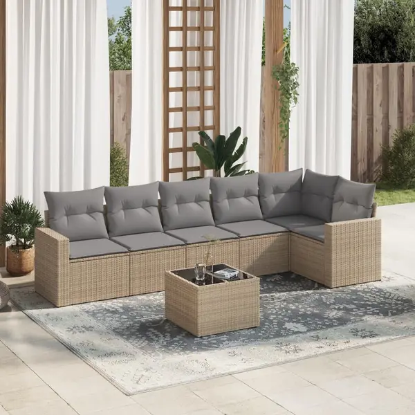 Gossi set canapele de gradina, 7 piese, cu perne, bej, poliratan