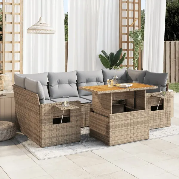 Gossi set canapele de gradina, 7 piese, cu perne, bej, poliratan