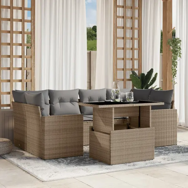 Gossi set canapele de gradina, 7 piese, cu perne, bej, poliratan