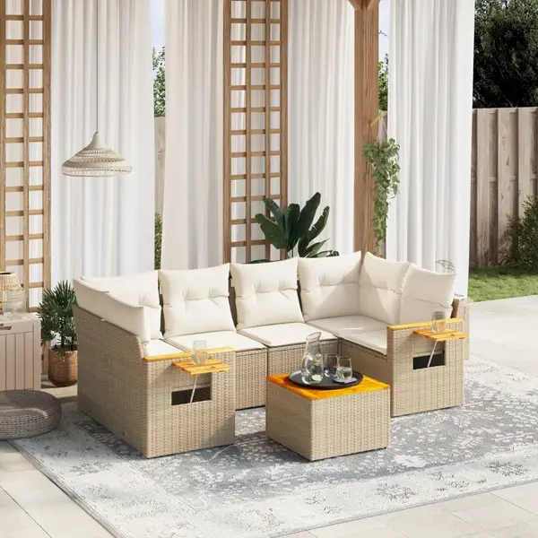 Gossi set canapele de gradina, 7 piese, cu perne, bej, poliratan