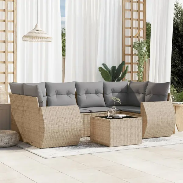 Gossi set canapele de gradina, 7 piese, cu perne, bej, poliratan