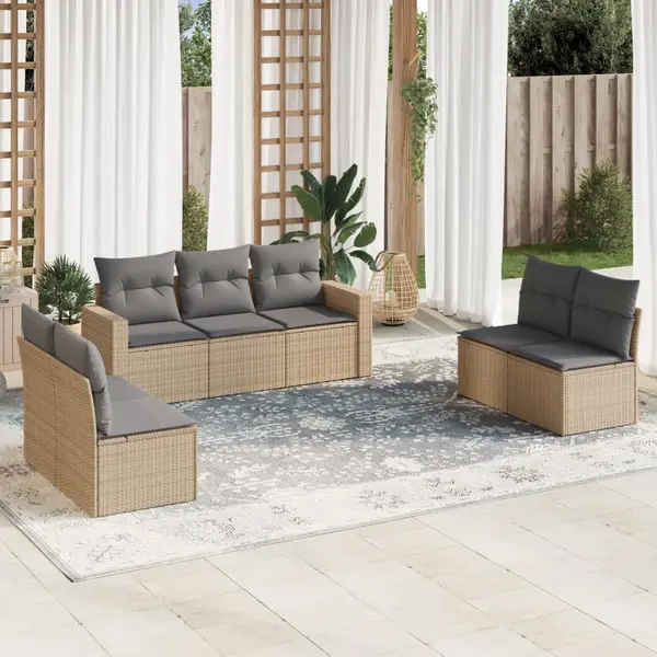 Gossi set canapele de gradina, 7 piese, cu perne, bej, poliratan
