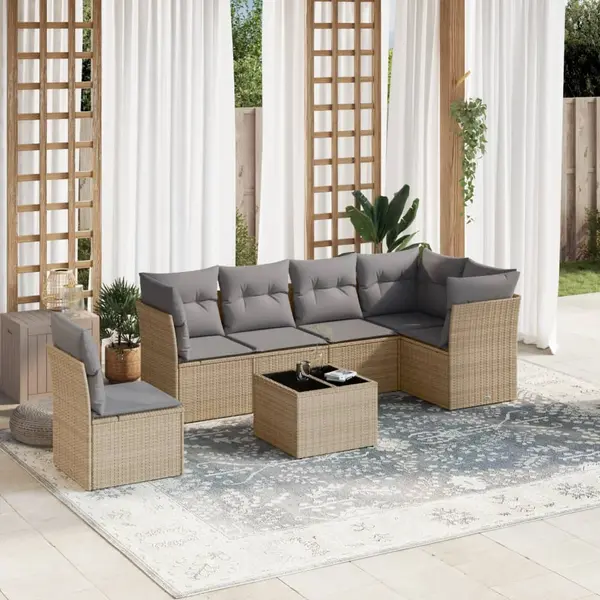 Gossi set canapele de gradina, 7 piese, cu perne, bej, poliratan