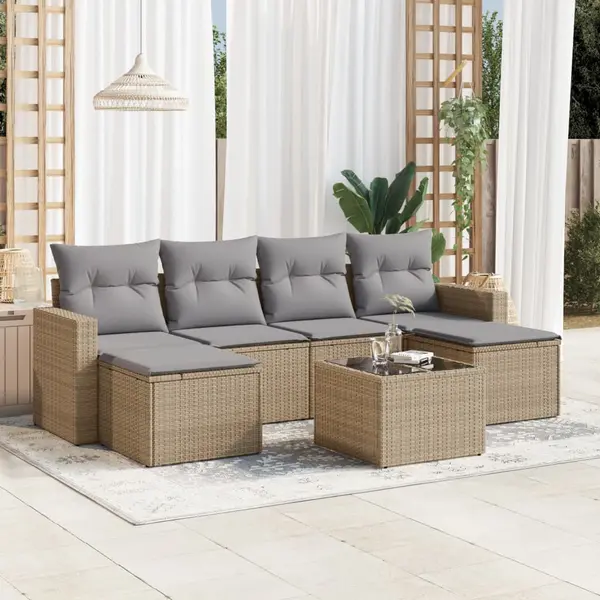 Gossi set canapele de gradina, 7 piese, cu perne, bej, poliratan