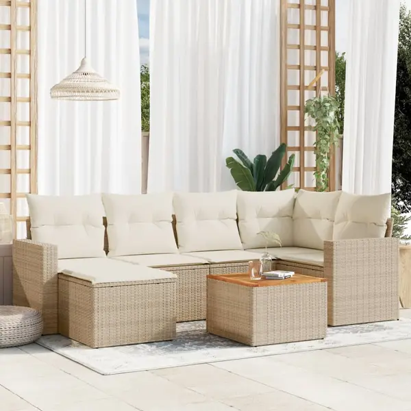 Gossi set canapele de gradina, 7 piese, cu perne, bej, poliratan
