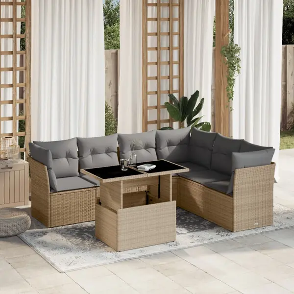 Gossi set canapele de gradina, 7 piese, cu perne, bej, poliratan