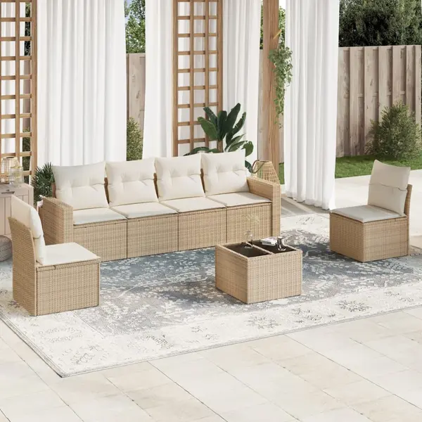 Gossi set canapele de gradina, 7 piese, cu perne, bej, poliratan