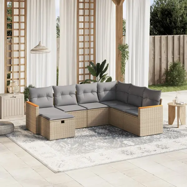Gossi set canapele de gradina, 7 piese, cu perne, bej, poliratan