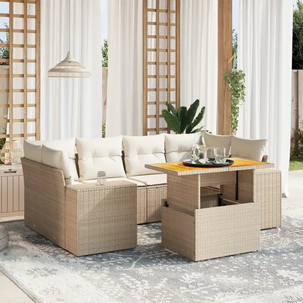 Gossi set canapele de gradina, 7 piese, cu perne, bej, poliratan