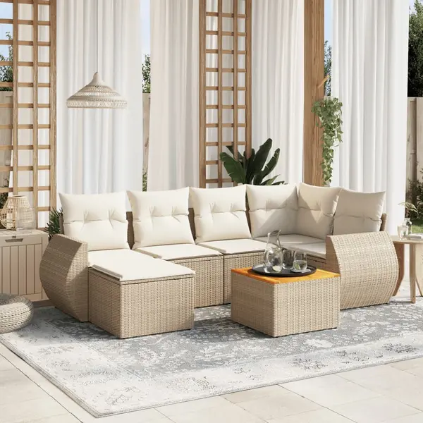Gossi set canapele de gradina, 7 piese, cu perne, bej, poliratan