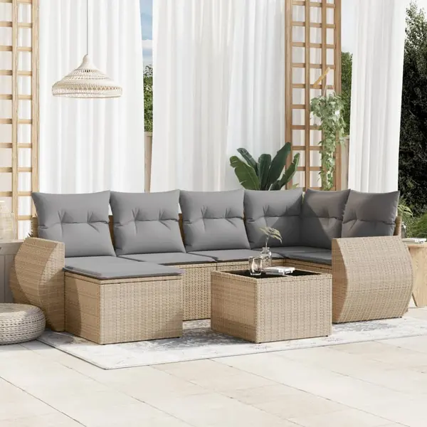 Gossi set canapele de gradina, 7 piese, cu perne, bej, poliratan