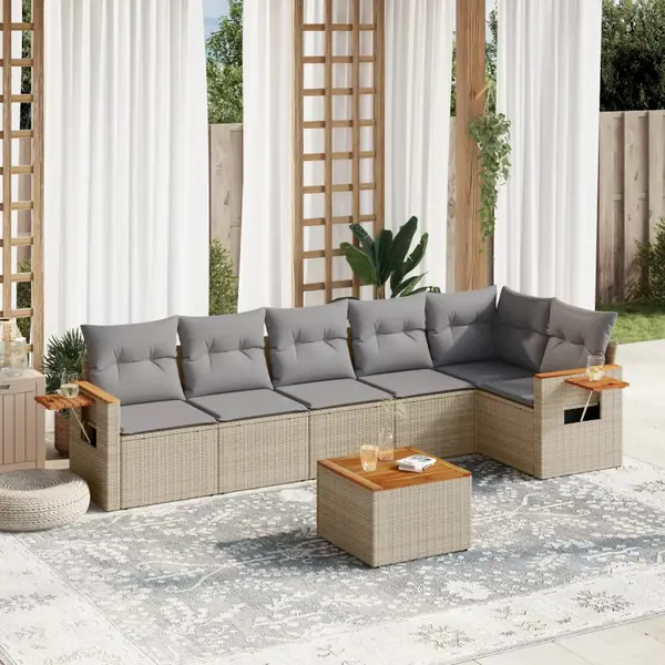 Gossi set canapele de gradina, 7 piese, cu perne, bej, poliratan