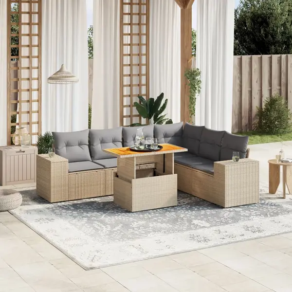 Gossi set canapele de gradina, 7 piese, cu perne, bej, poliratan
