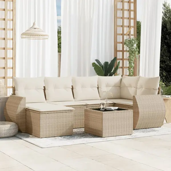 Gossi set canapele de gradina, 7 piese, cu perne, bej, poliratan