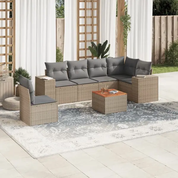 Gossi set canapele de gradina, 7 piese, cu perne, bej, poliratan