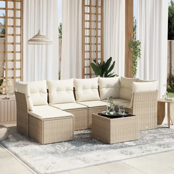 Gossi set canapele de gradina, 7 piese, cu perne, bej, poliratan