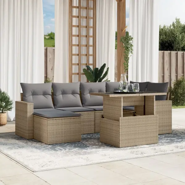 Gossi set canapele de gradina, 7 piese, cu perne, bej, poliratan