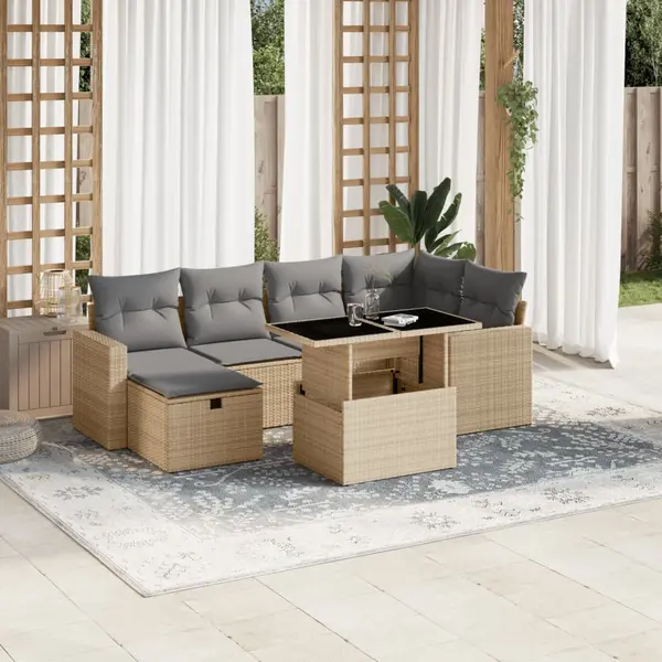 Gossi set canapele de gradina, 7 piese, cu perne, bej, poliratan
