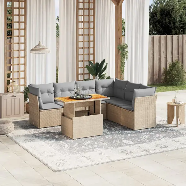 Gossi set canapele de gradina, 7 piese, cu perne, bej, poliratan