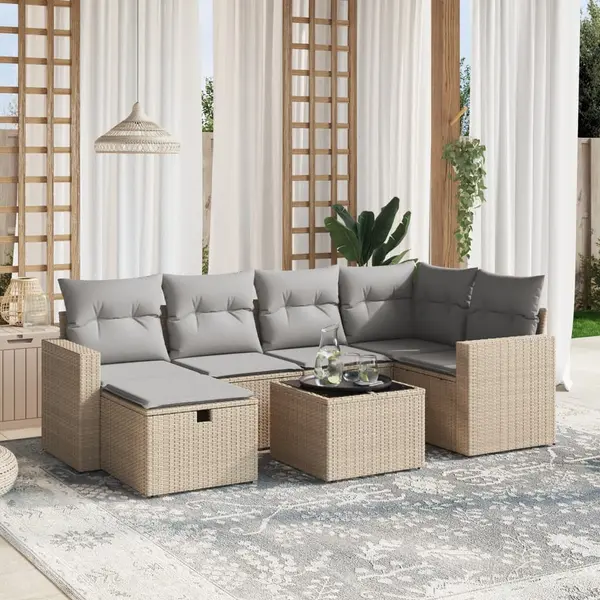 Gossi set canapele de gradina, 7 piese, cu perne, bej, poliratan