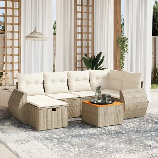 Gossi set canapele de gradina, 7 piese, cu perne, bej, poliratan