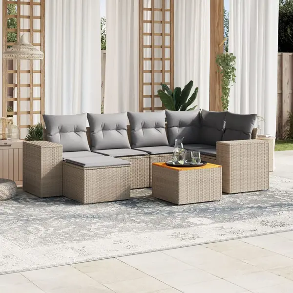 Gossi set canapele de gradina, 7 piese, cu perne, bej, poliratan