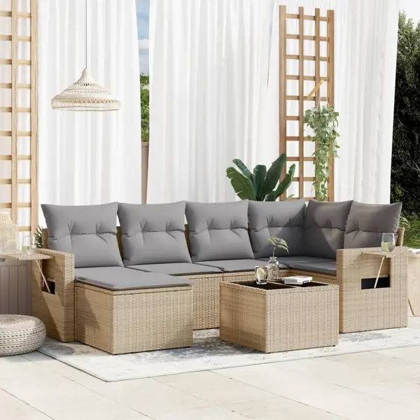 Gossi set canapele de gradina, 7 piese, cu perne, bej, poliratan