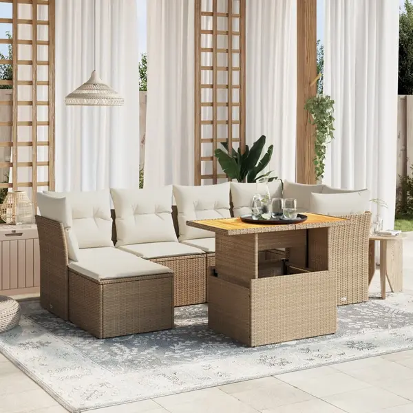 Gossi set canapele de gradina, 7 piese, cu perne, bej, poliratan