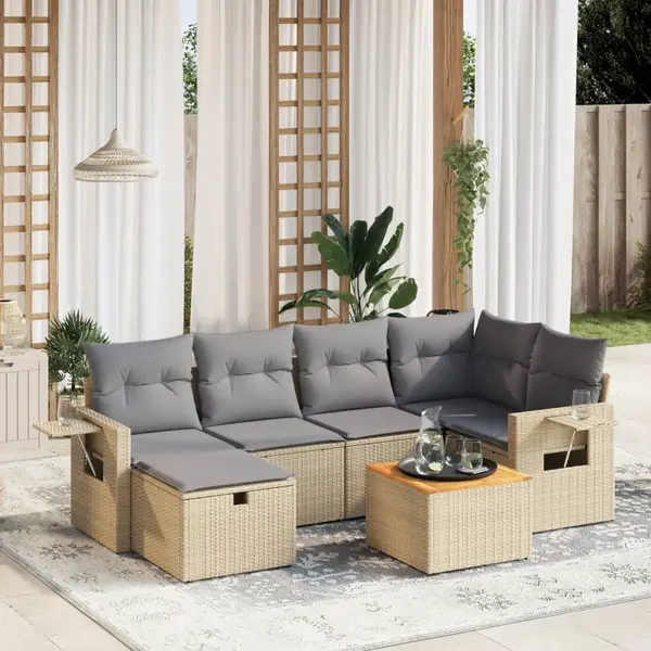 Gossi set canapele de gradina, 7 piese, cu perne, bej, poliratan