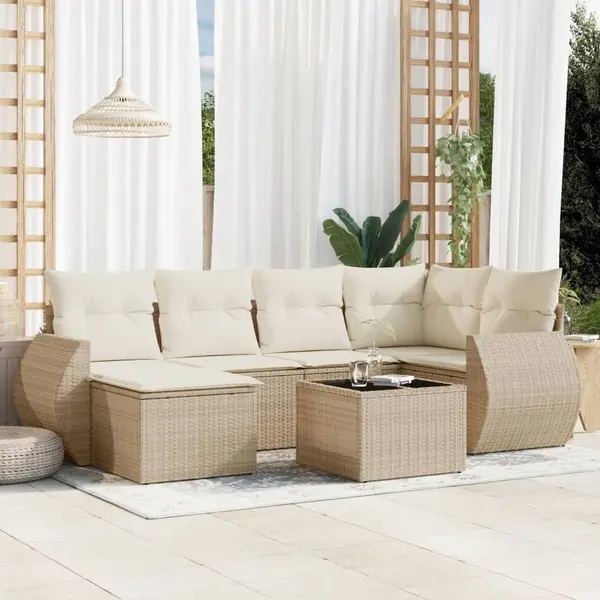 Gossi set canapele de gradina, 7 piese, cu perne, bej, poliratan