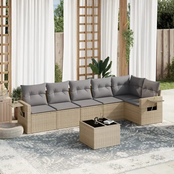 Gossi set canapele de gradina, 7 piese, cu perne, bej, poliratan
