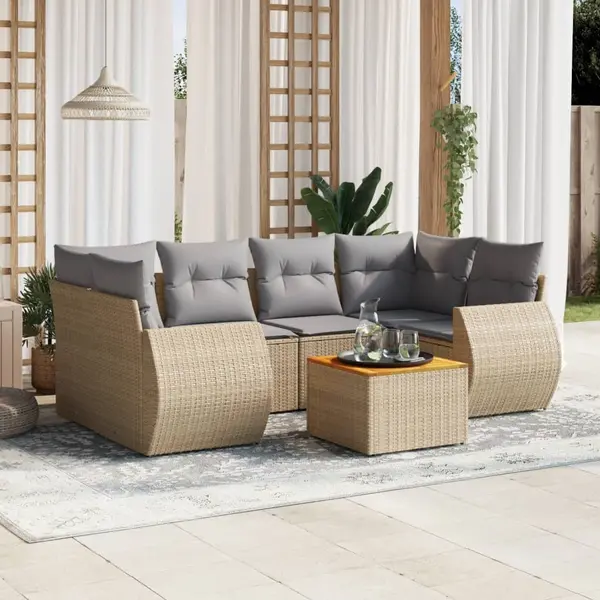 Gossi set canapele de gradina, 7 piese, cu perne, bej, poliratan